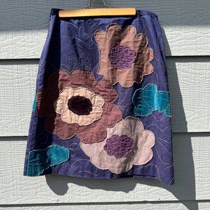 Boden Blue Brown Embellished A-line Skirt Cocktail